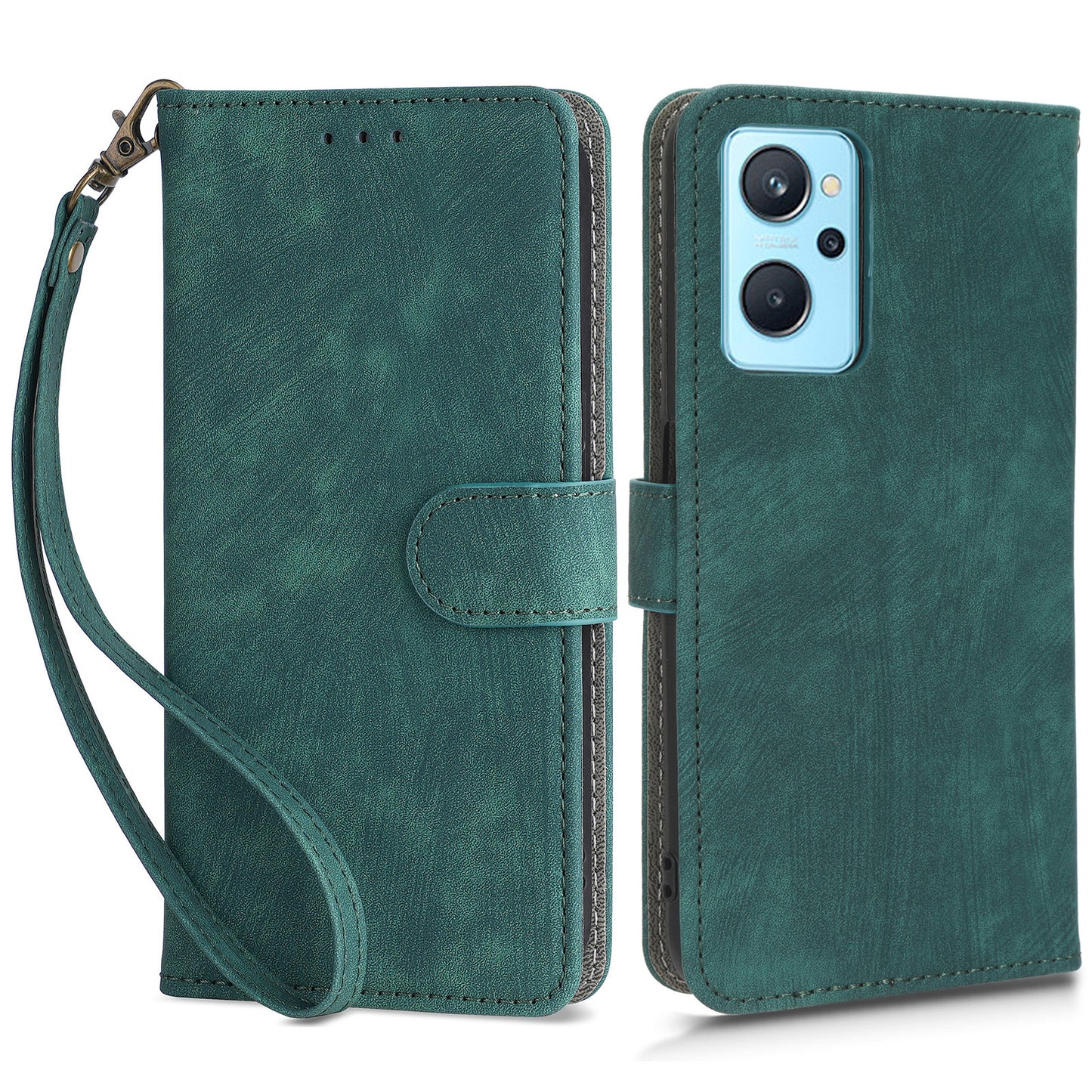 For Realme 9i 4G / Oppo A36 / A76 / A96 4G Leather Phone Case RFID Blocking Phone Wallet Stand Cover with Strap