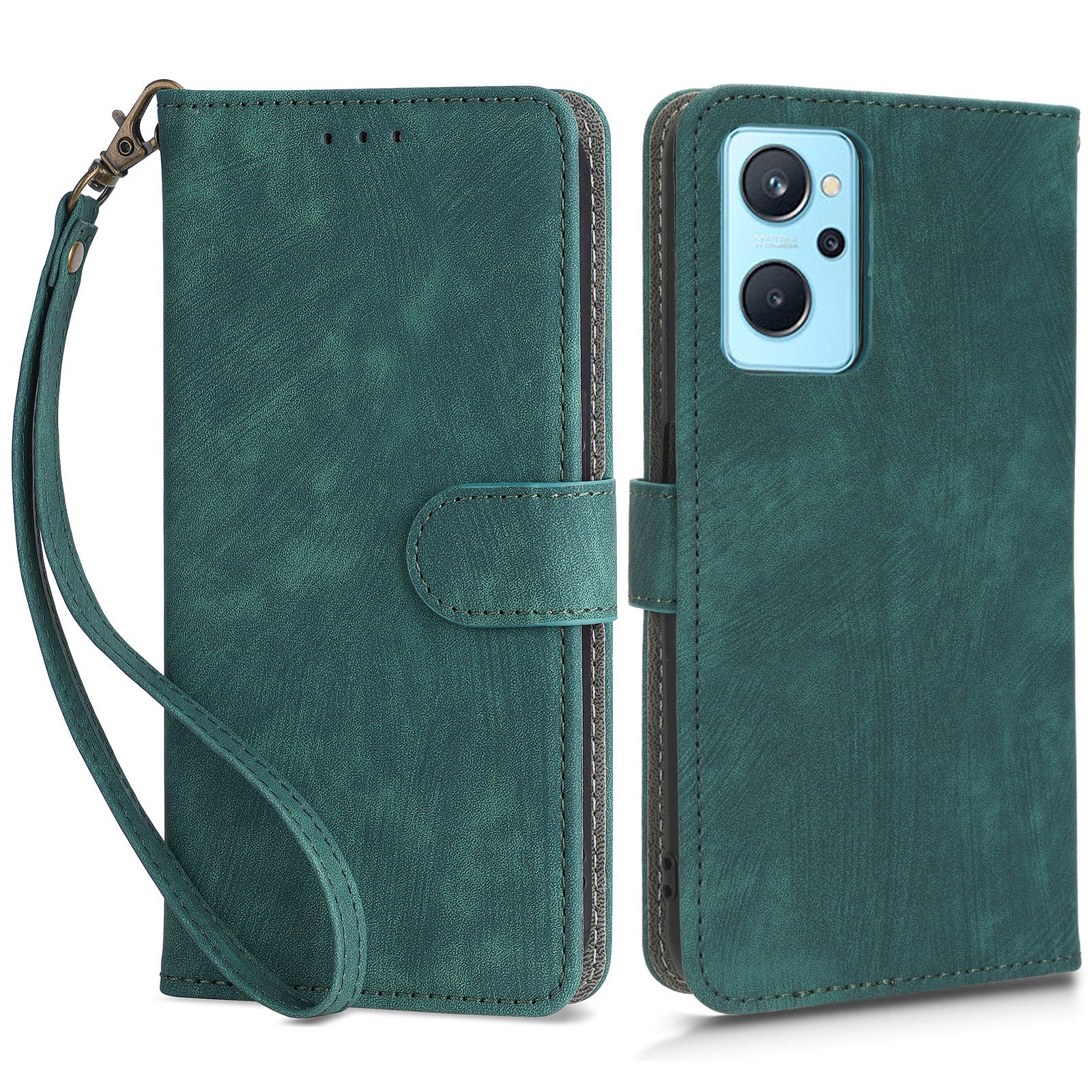 For Realme 9i 4G / Oppo A36 / A76 / A96 4G Leather Phone Case RFID Blocking Phone Wallet Stand Cover with Strap