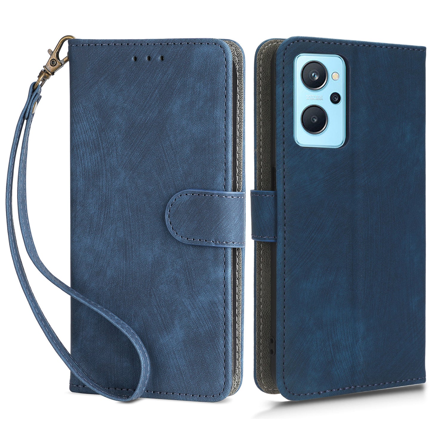 For Realme 9i 4G / Oppo A36 / A76 / A96 4G Leather Phone Case RFID Blocking Phone Wallet Stand Cover with Strap