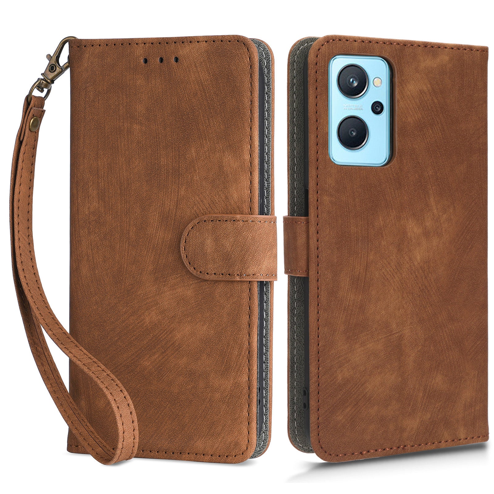 For Realme 9i 4G / Oppo A36 / A76 / A96 4G Leather Phone Case RFID Blocking Phone Wallet Stand Cover with Strap