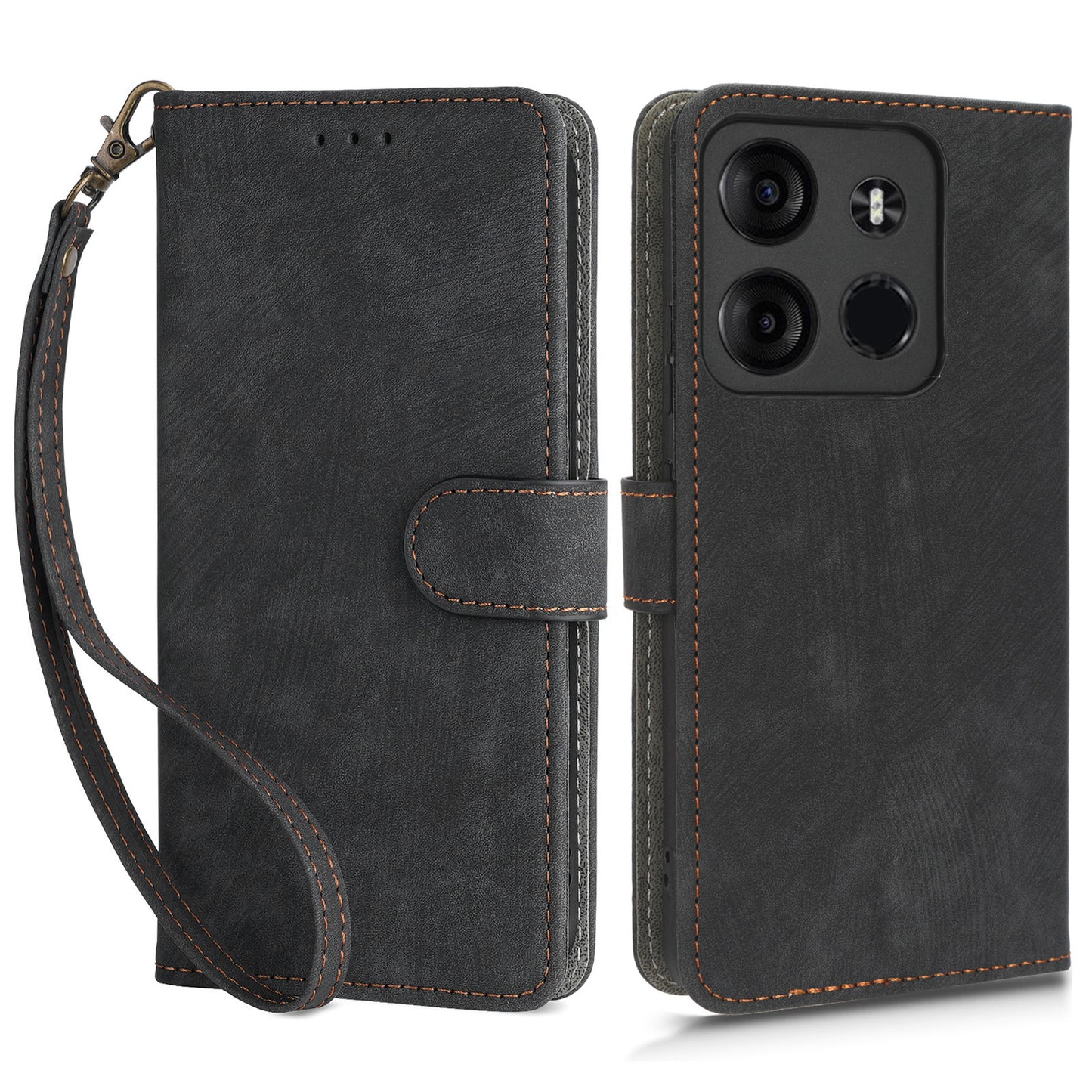 For Tecno Spark Go 2023 4G / Tecno Pop 7 / Tecno Pop 7 Pro / BF7 / Infinix Smart 7 / X6515 RFID Blocking Leather Case Wallet Stand Cell Phone Cover with Strap