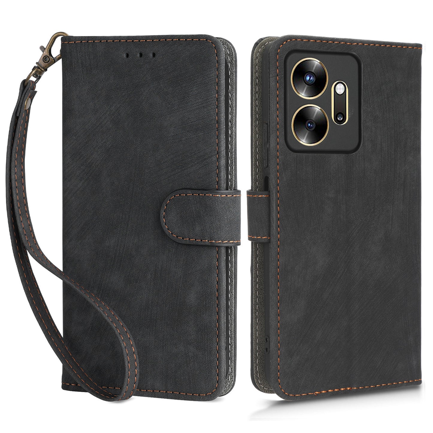 For Infinix Zero 20 4G X6821 Phone Stand Case RFID Blocking PU Leather Wallet Cover with Strap