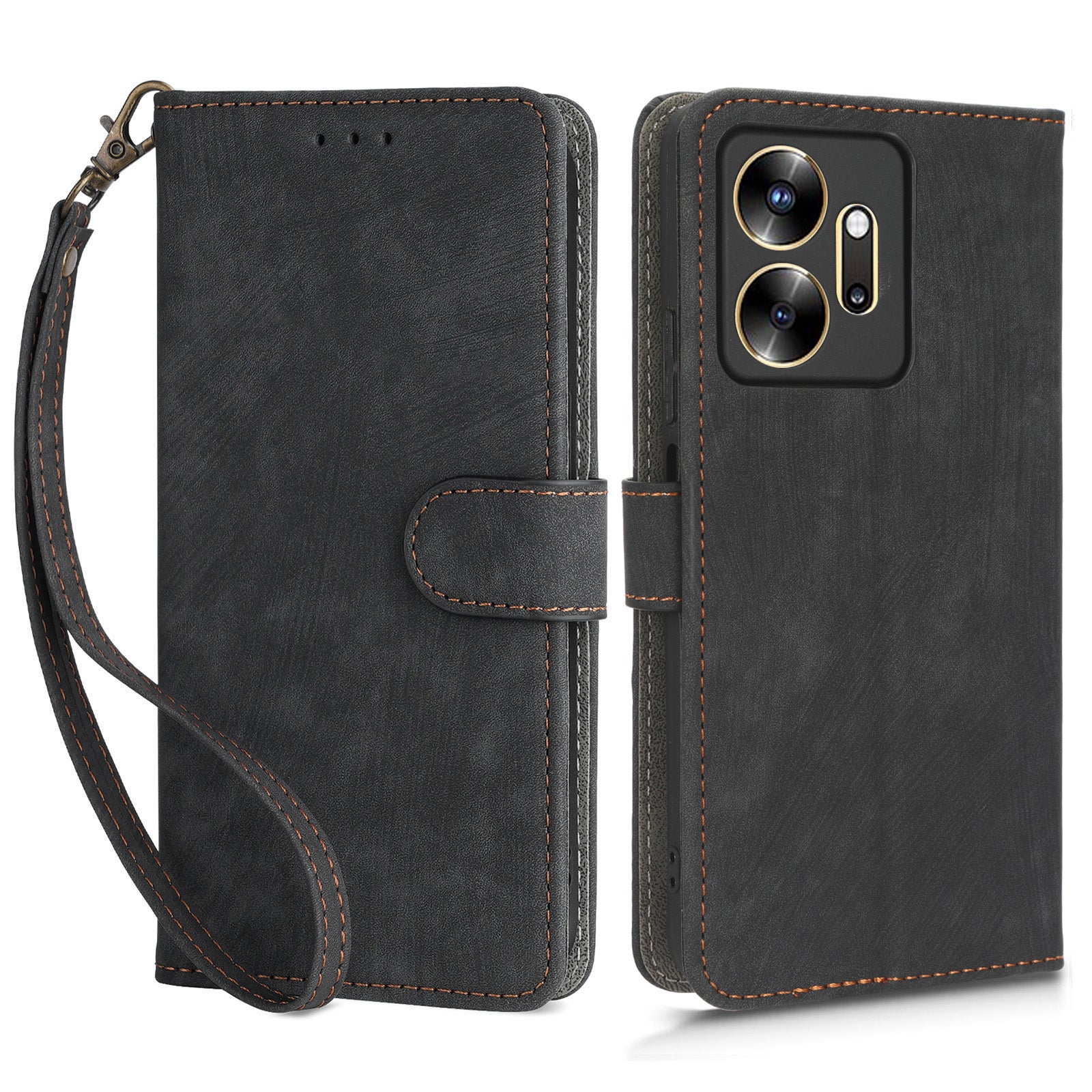 For Infinix Zero 20 4G X6821 Phone Stand Case RFID Blocking PU Leather Wallet Cover with Strap