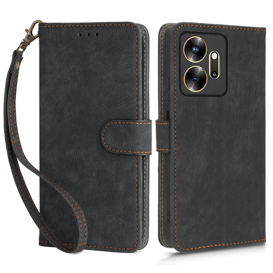 For Infinix Zero 20 4G X6821 Phone Stand Case RFID Blocking PU Leather Wallet Cover with Strap