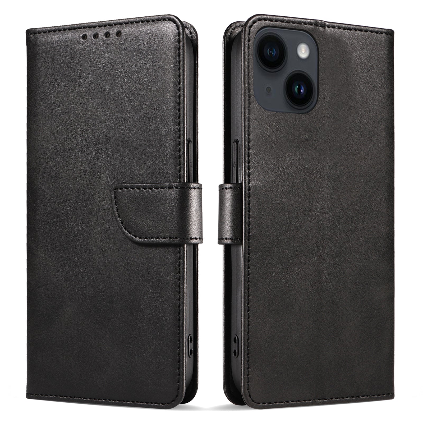 For iPhone 14 Anti-drop Cell Phone Cover Stand Square Clasp Leather Protective Phone Case with Wallet