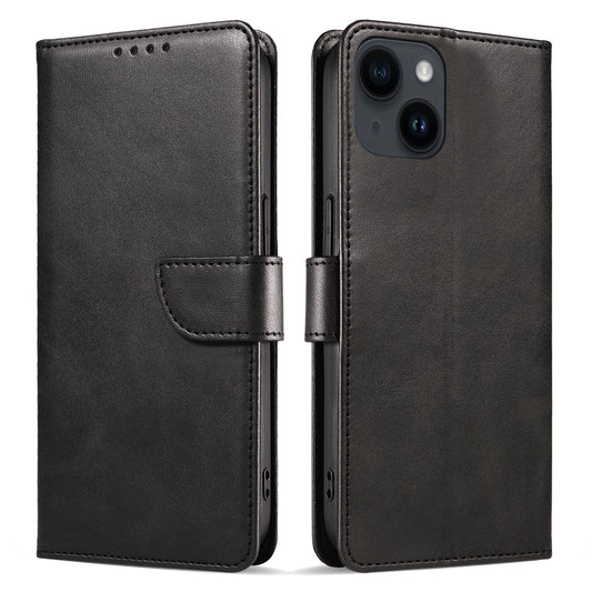 For iPhone 14 Anti-drop Cell Phone Cover Stand Square Clasp Leather Protective Phone Case with Wallet