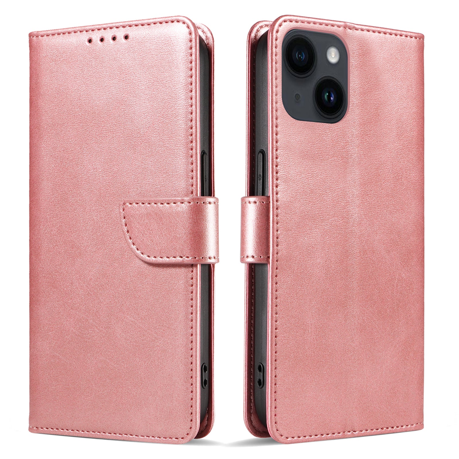 For iPhone 14 Anti-drop Cell Phone Cover Stand Square Clasp Leather Protective Phone Case with Wallet