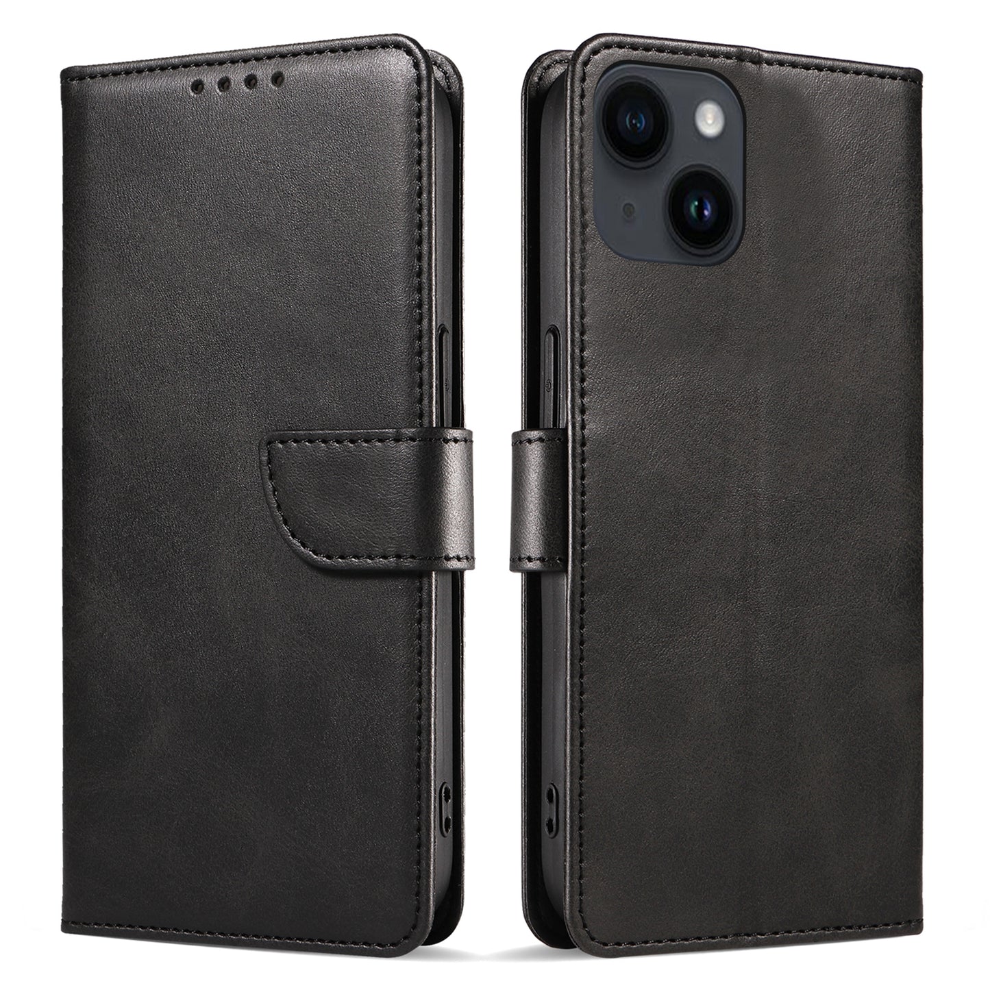 For iPhone 14 Plus Stand Leather Phone Cover Square Clasp Smartphone Case with Wallet