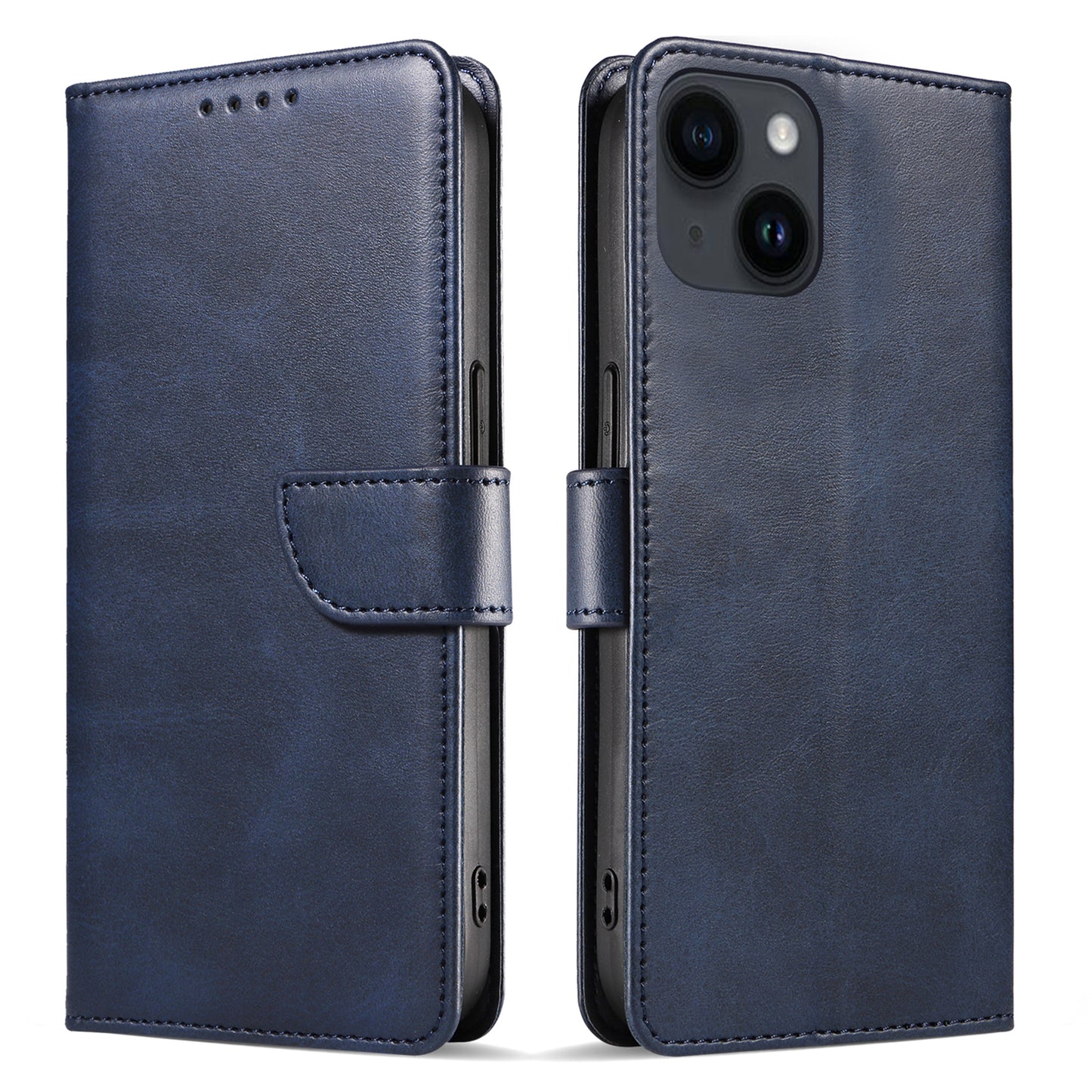 For iPhone 14 Plus Stand Leather Phone Cover Square Clasp Smartphone Case with Wallet