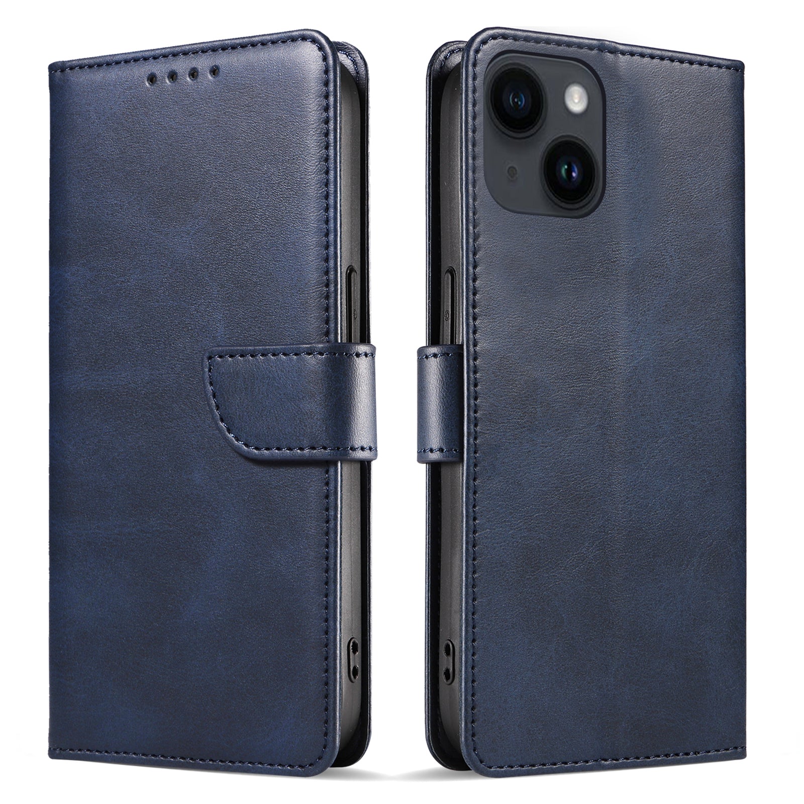 For iPhone 14 Plus Stand Leather Phone Cover Square Clasp Smartphone Case with Wallet
