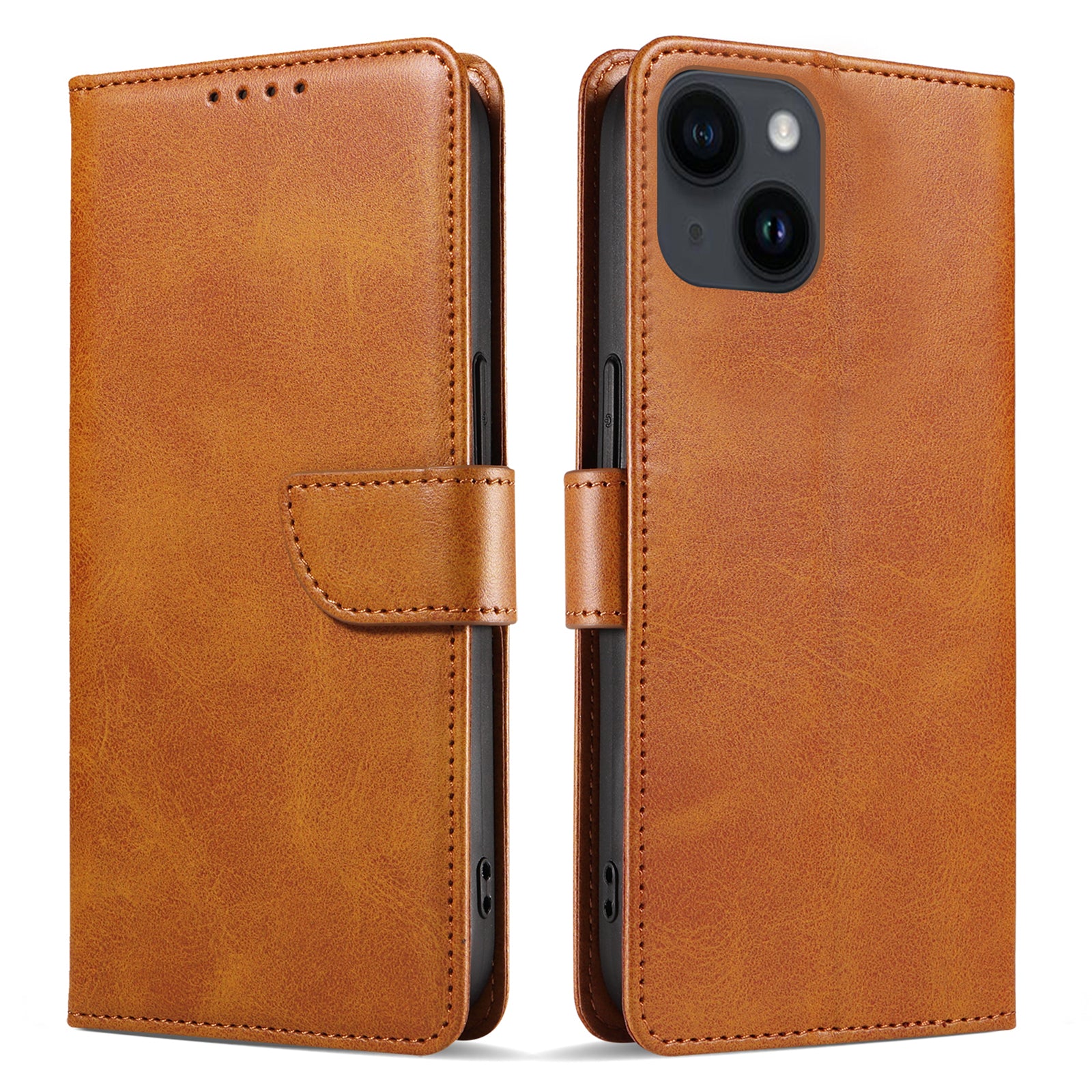 For iPhone 14 Plus Stand Leather Phone Cover Square Clasp Smartphone Case with Wallet