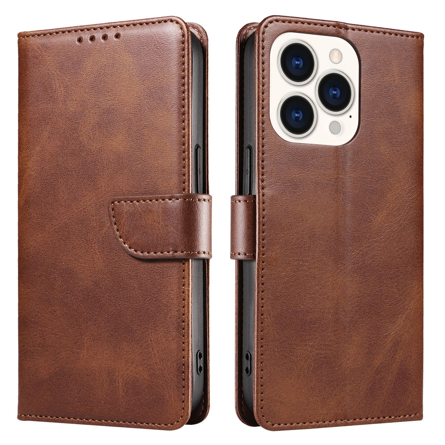 For iPhone 14 Pro Full Protection Cell Phone Cover Square Leather Phone Case with Stand Wallet