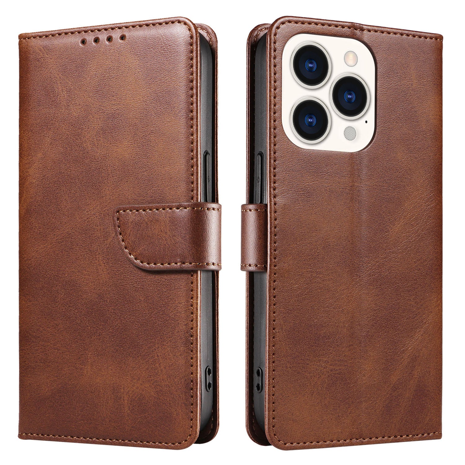 For iPhone 14 Pro Full Protection Cell Phone Cover Square Leather Phone Case with Stand Wallet