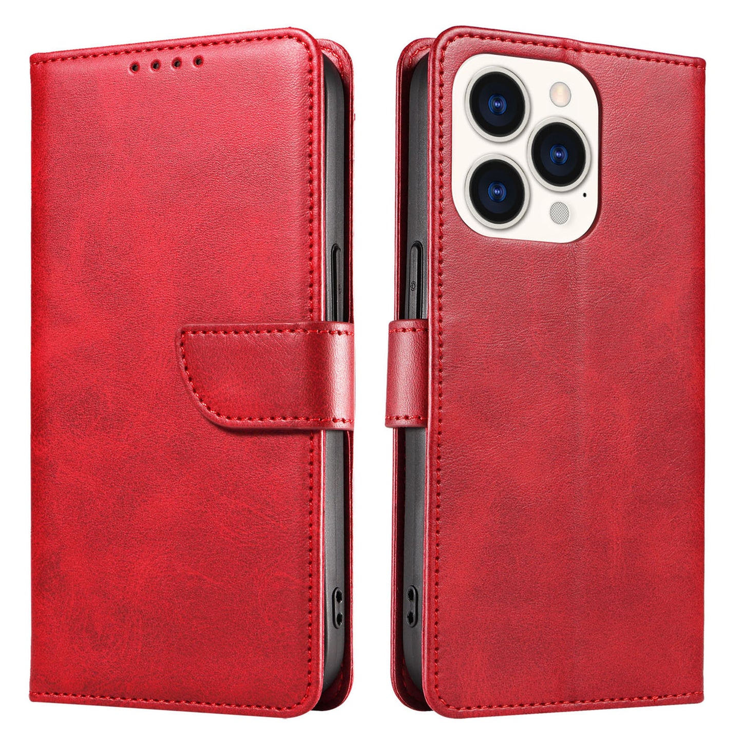 For iPhone 14 Pro Full Protection Cell Phone Cover Square Leather Phone Case with Stand Wallet