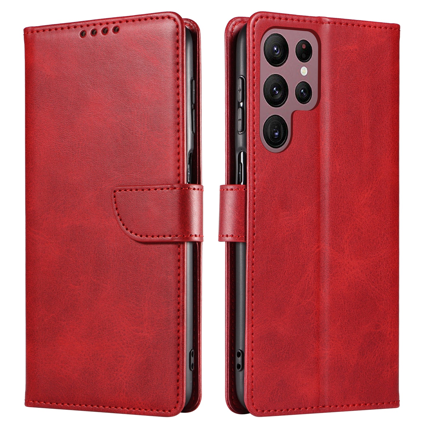 For Samsung Galaxy S23 Ultra Phone Leather Case Square Magnetic Clasp Stand Wallet Phone Cover
