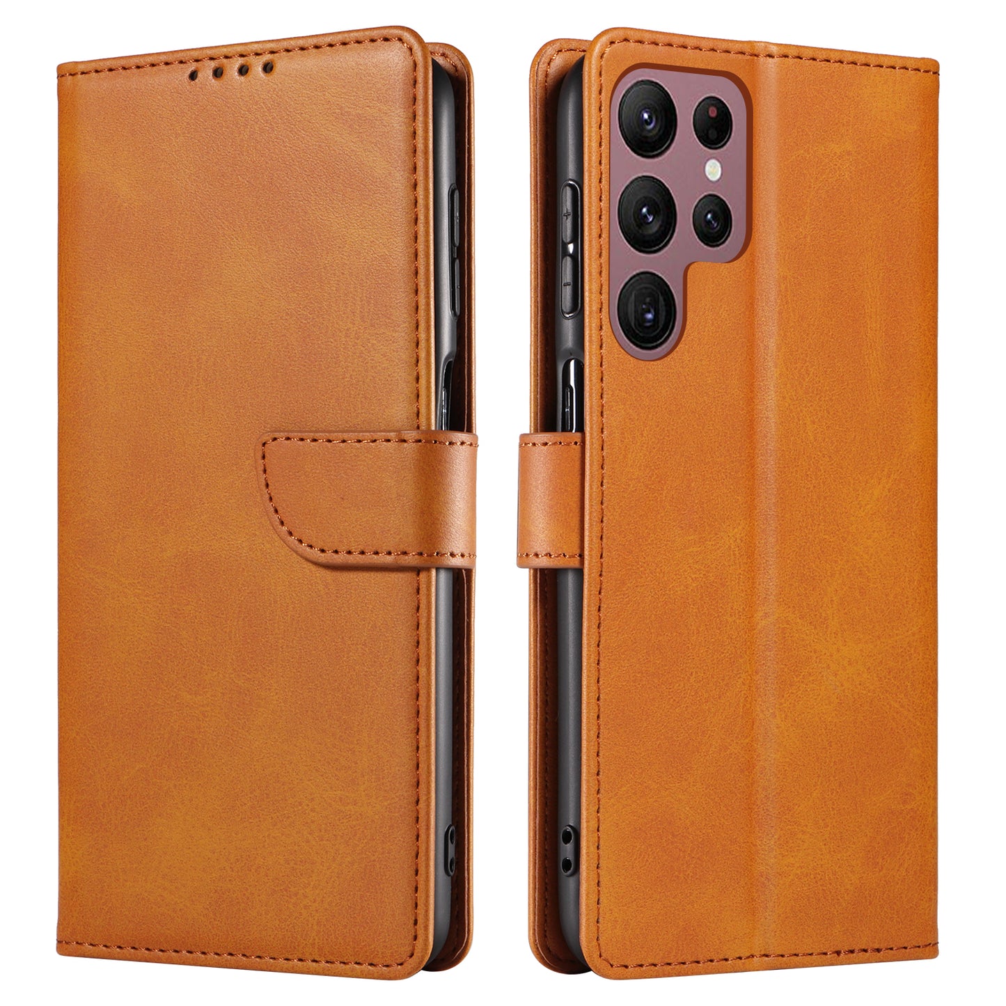For Samsung Galaxy S23 Ultra Phone Leather Case Square Magnetic Clasp Stand Wallet Phone Cover
