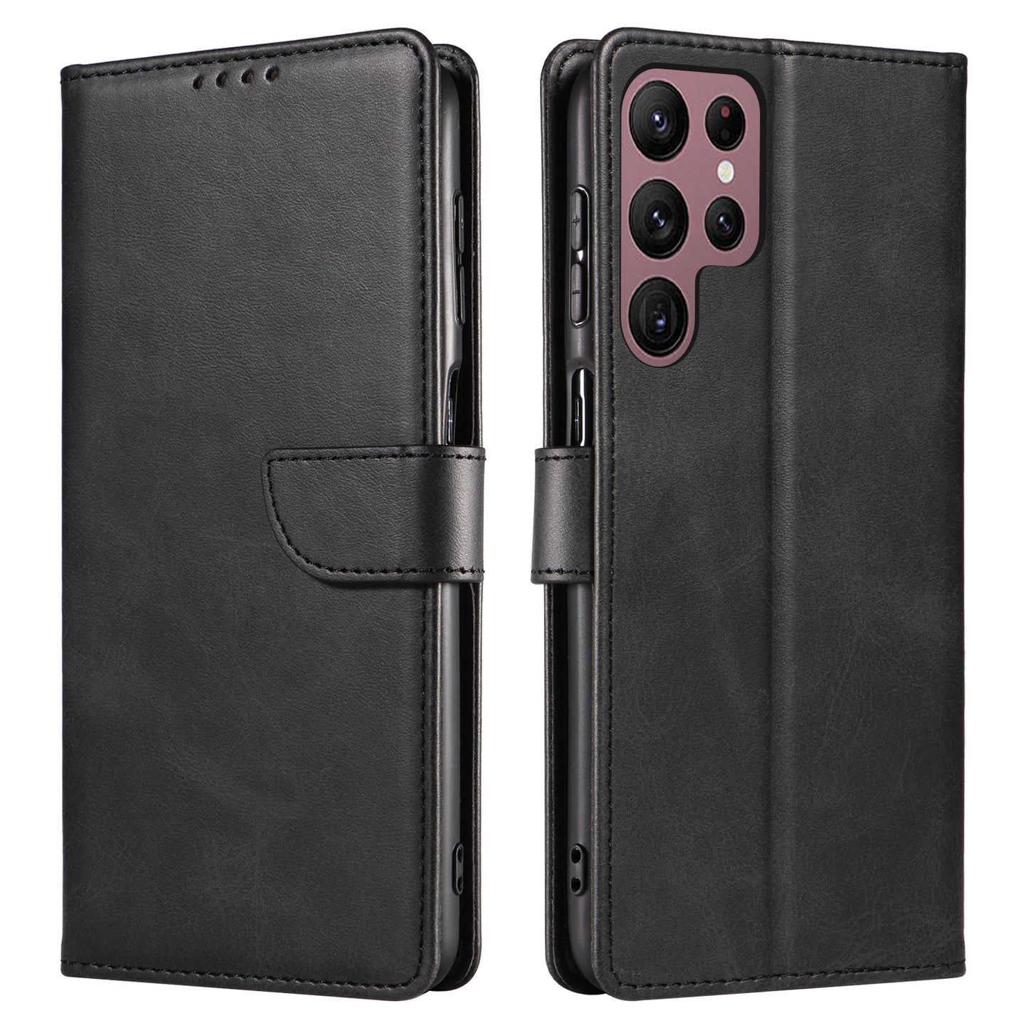 For Samsung Galaxy S23 Ultra Phone Leather Case Square Magnetic Clasp Stand Wallet Phone Cover
