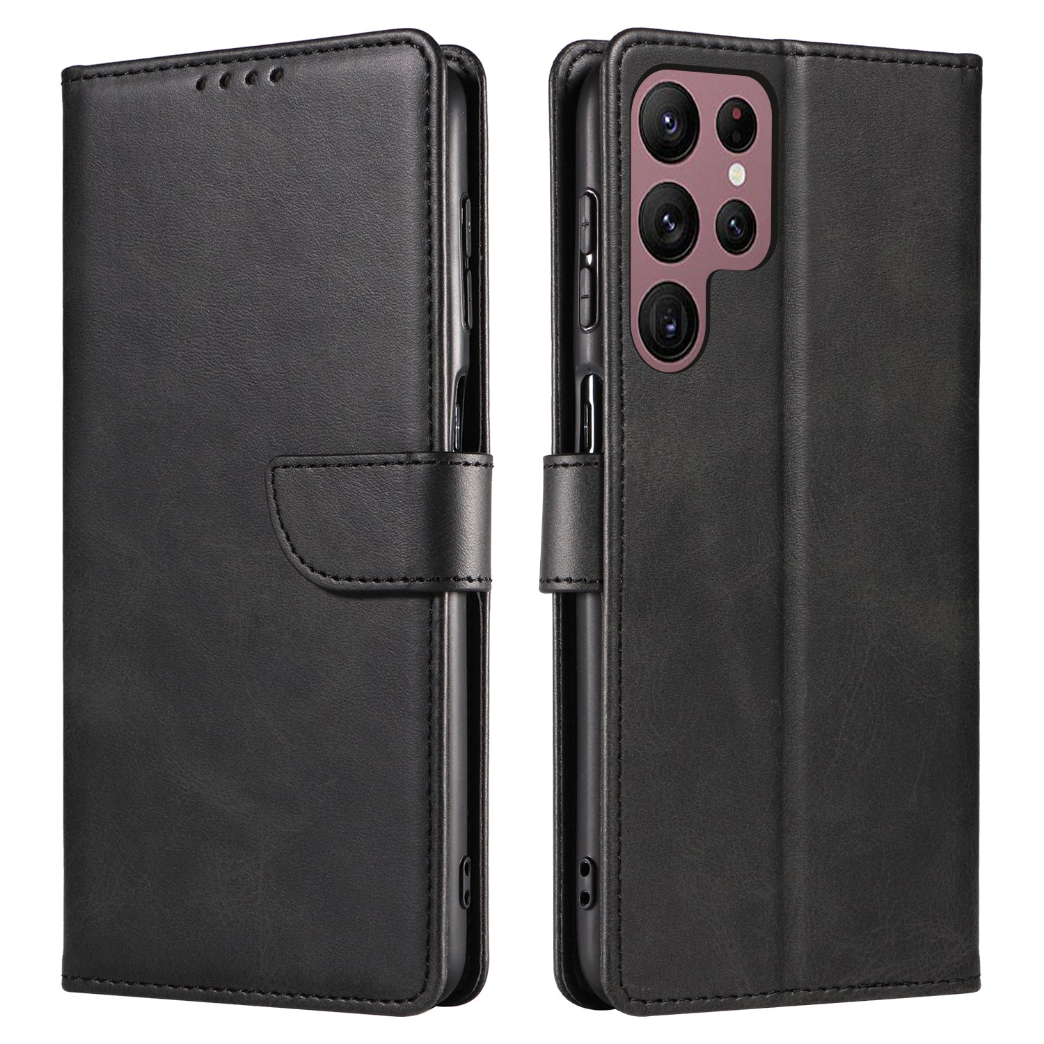 For Samsung Galaxy S23 Ultra Phone Leather Case Square Magnetic Clasp Stand Wallet Phone Cover