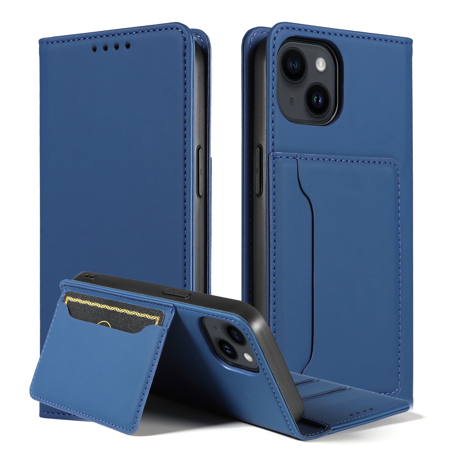 For iPhone 14 Business Style Phone Case PU Leather Skin Touch Magnetic Cell Phone Cover with Stand Wallet