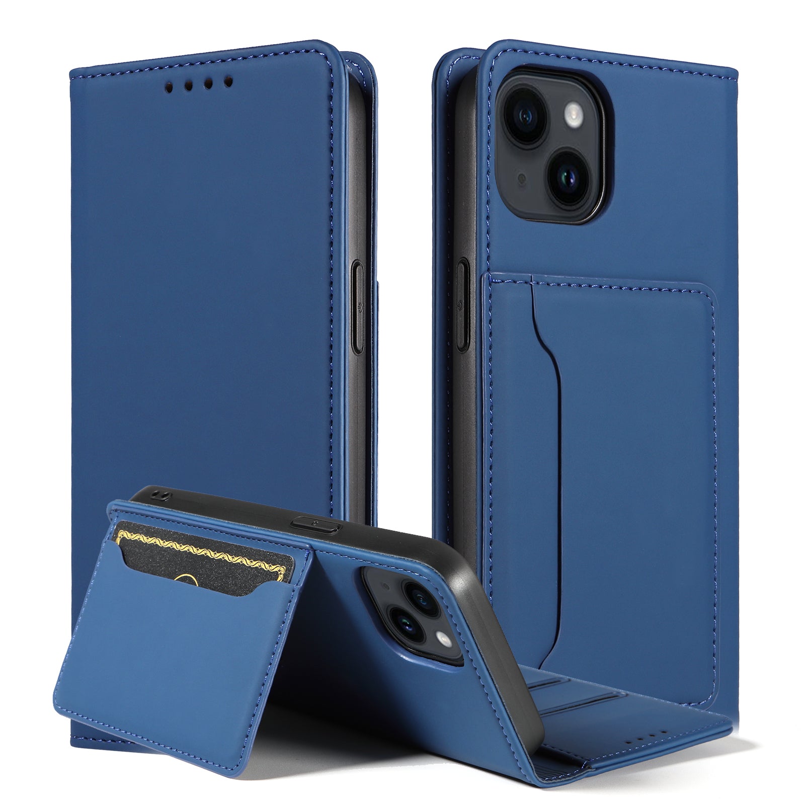 For iPhone 14 Business Style Phone Case PU Leather Skin Touch Magnetic Cell Phone Cover with Stand Wallet