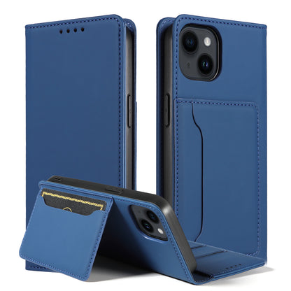 For iPhone 14 Business Style Phone Case PU Leather Skin Touch Magnetic Cell Phone Cover with Stand Wallet