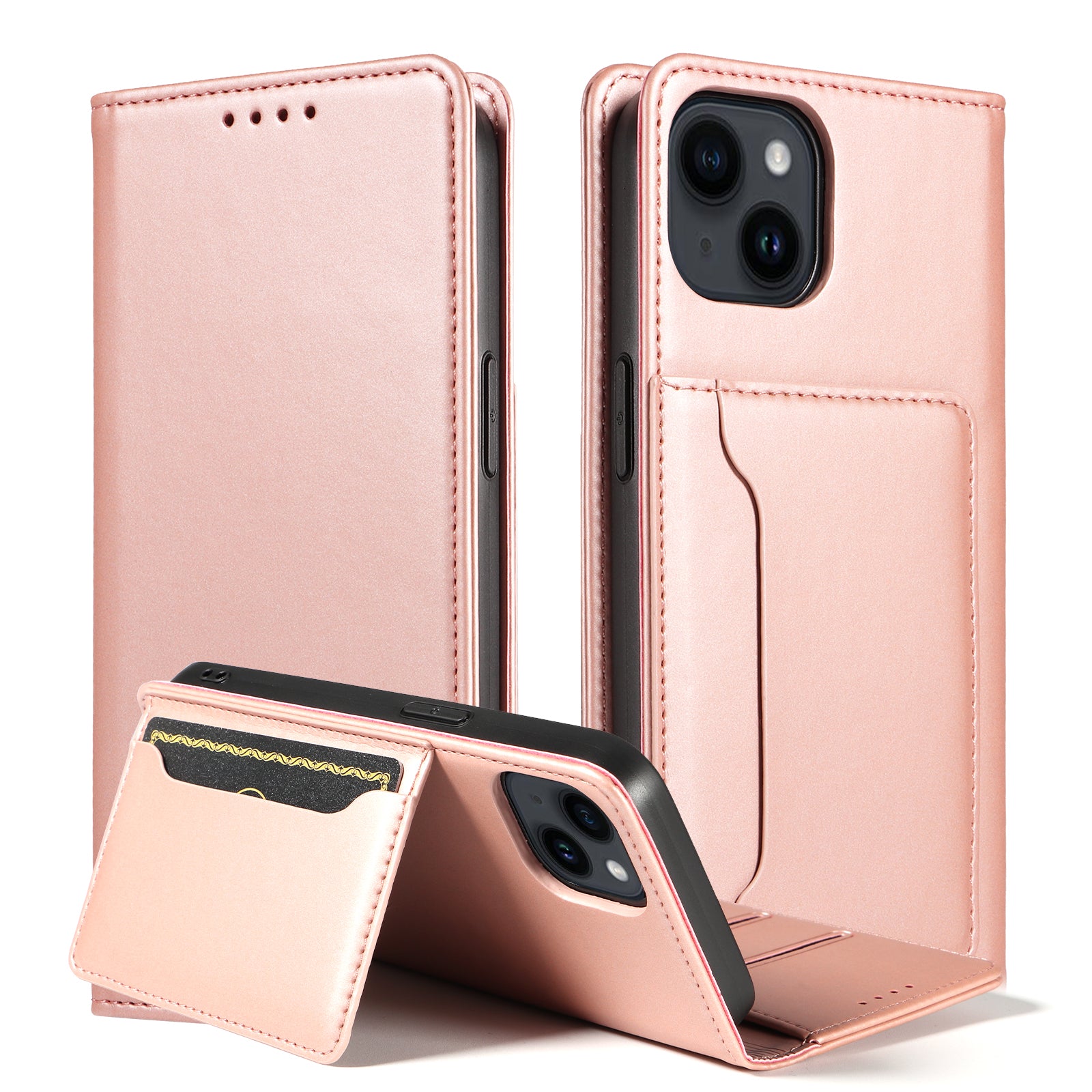 For iPhone 14 Business Style Phone Case PU Leather Skin Touch Magnetic Cell Phone Cover with Stand Wallet