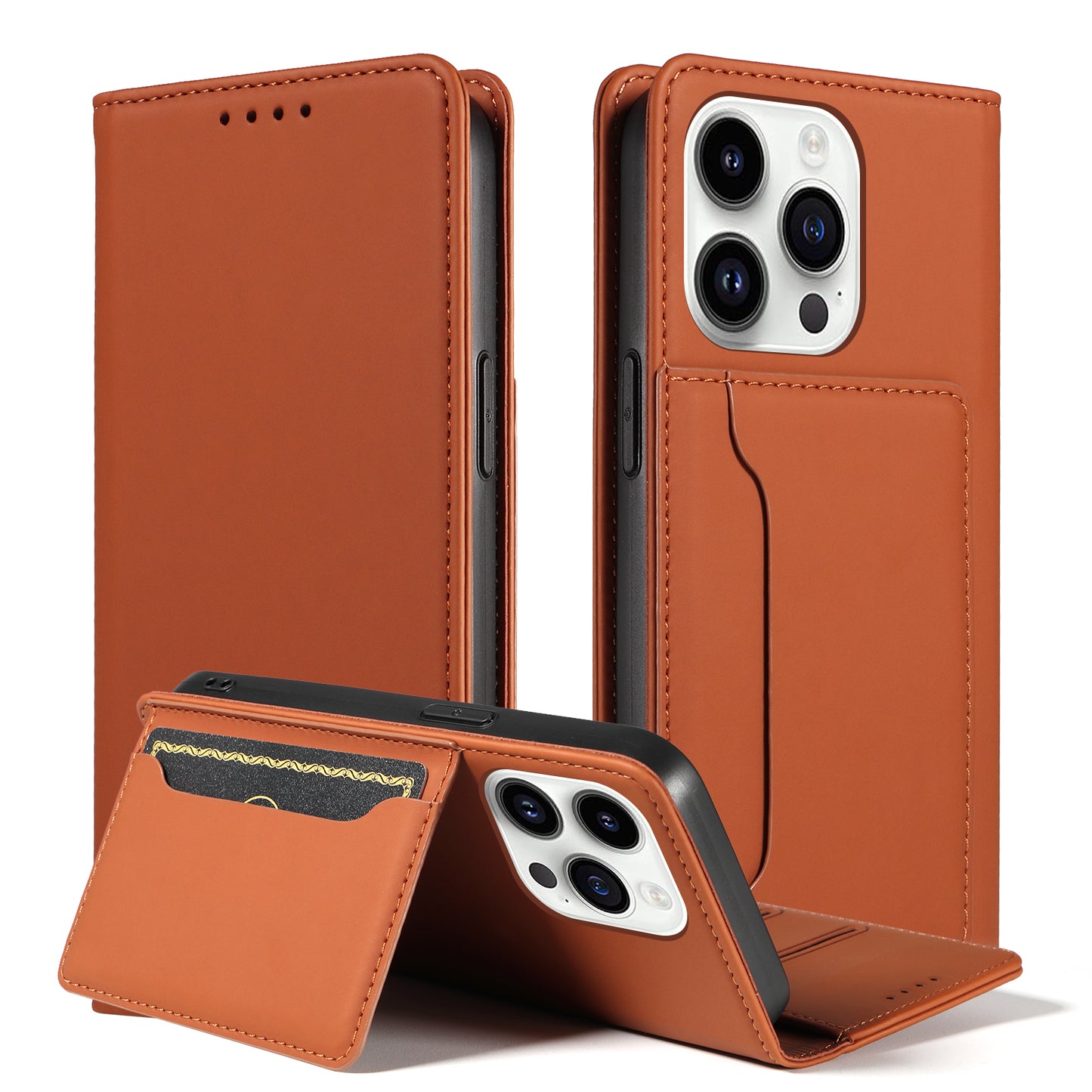 For iPhone 14 Pro Business Style Anti-drop Phone Case Stand Skin Touch Flip Leather Wallet Cover