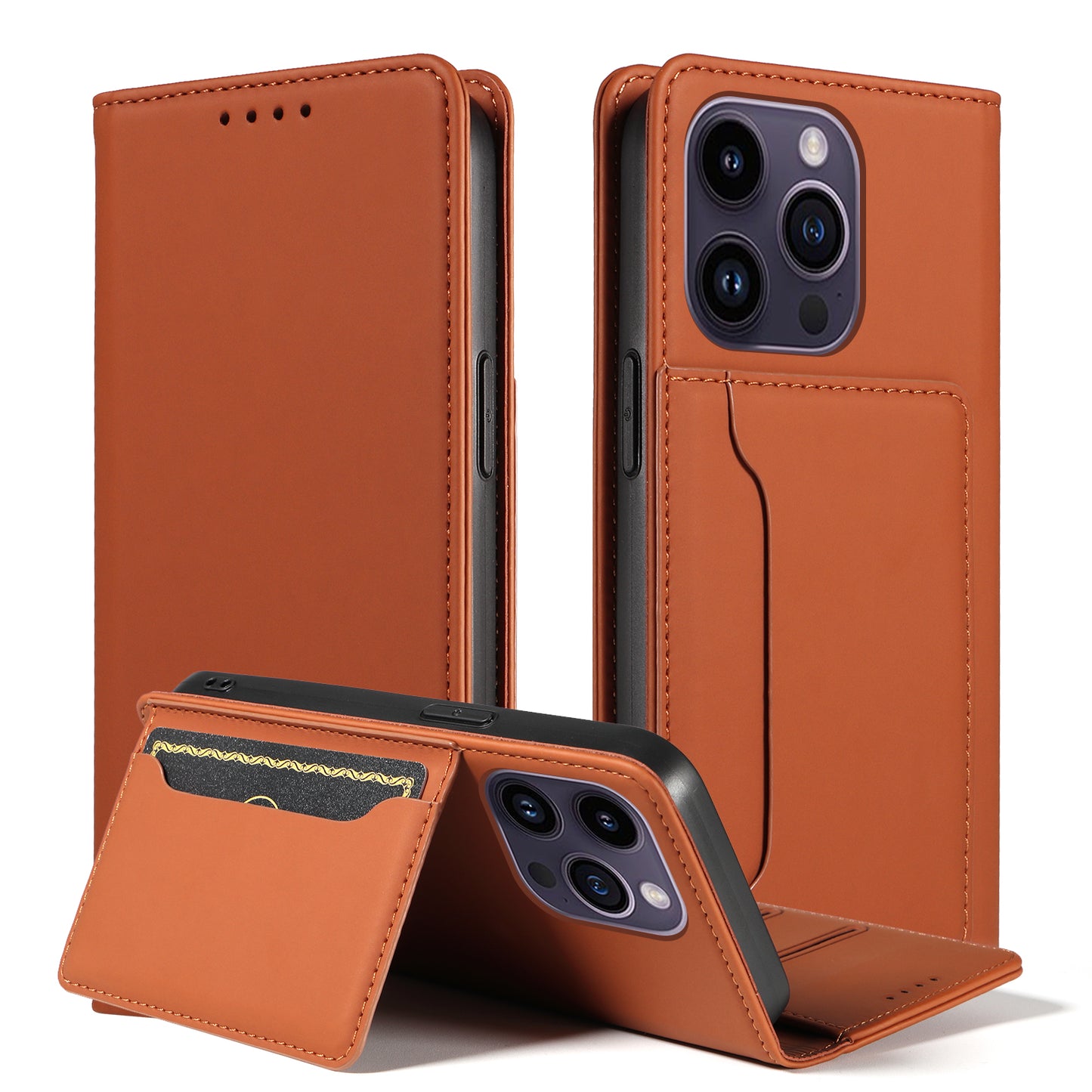 Magnetic Phone Case For iPhone 14 Pro Max , Stand Wallet Skin-friendly Anti-fall PU Leather Cell Phone Cover