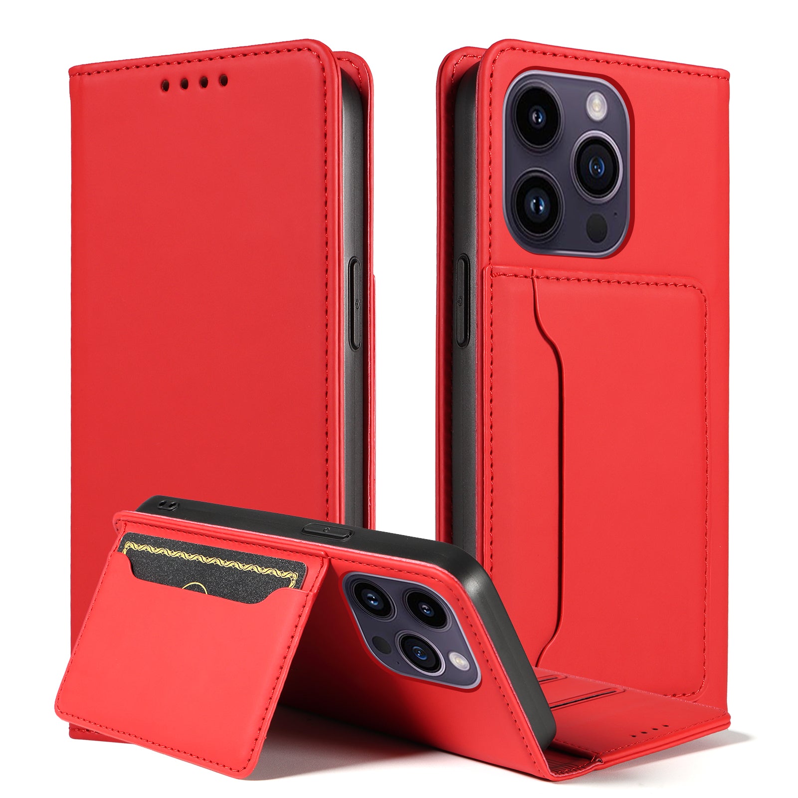 Magnetic Phone Case For iPhone 14 Pro Max , Stand Wallet Skin-friendly Anti-fall PU Leather Cell Phone Cover