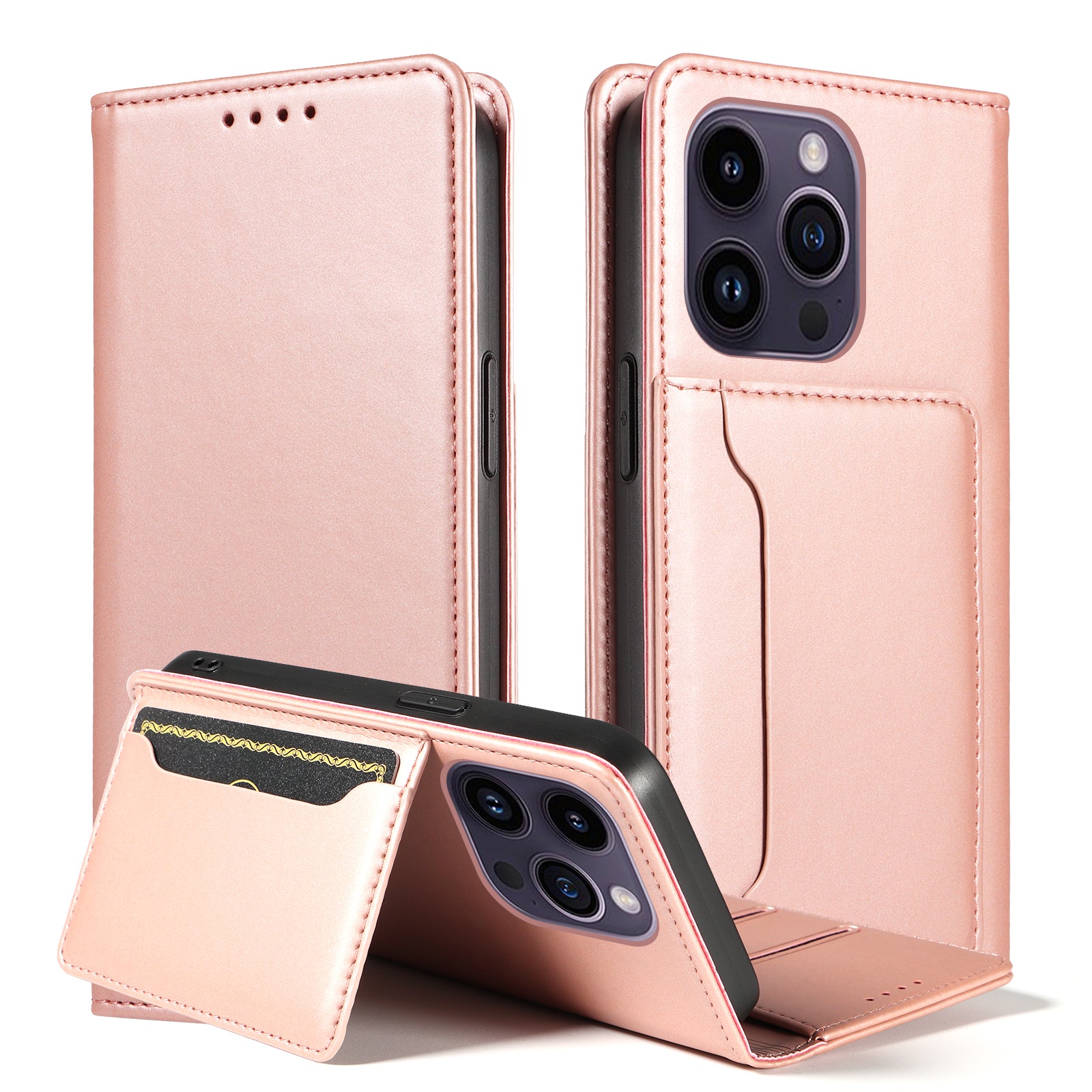 Magnetic Phone Case For iPhone 14 Pro Max , Stand Wallet Skin-friendly Anti-fall PU Leather Cell Phone Cover