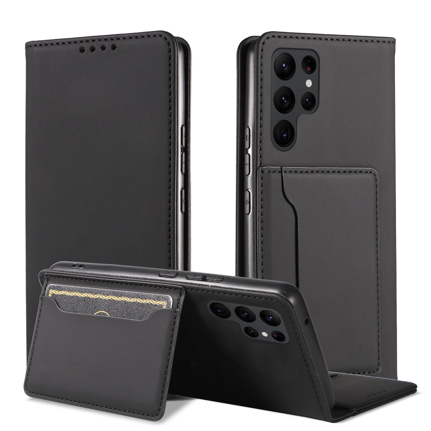 Leather Phone Case For Samsung Galaxy S23 Ultra , Skin-friendly Shockproof Magnetic Phone Cover Stand Wallet