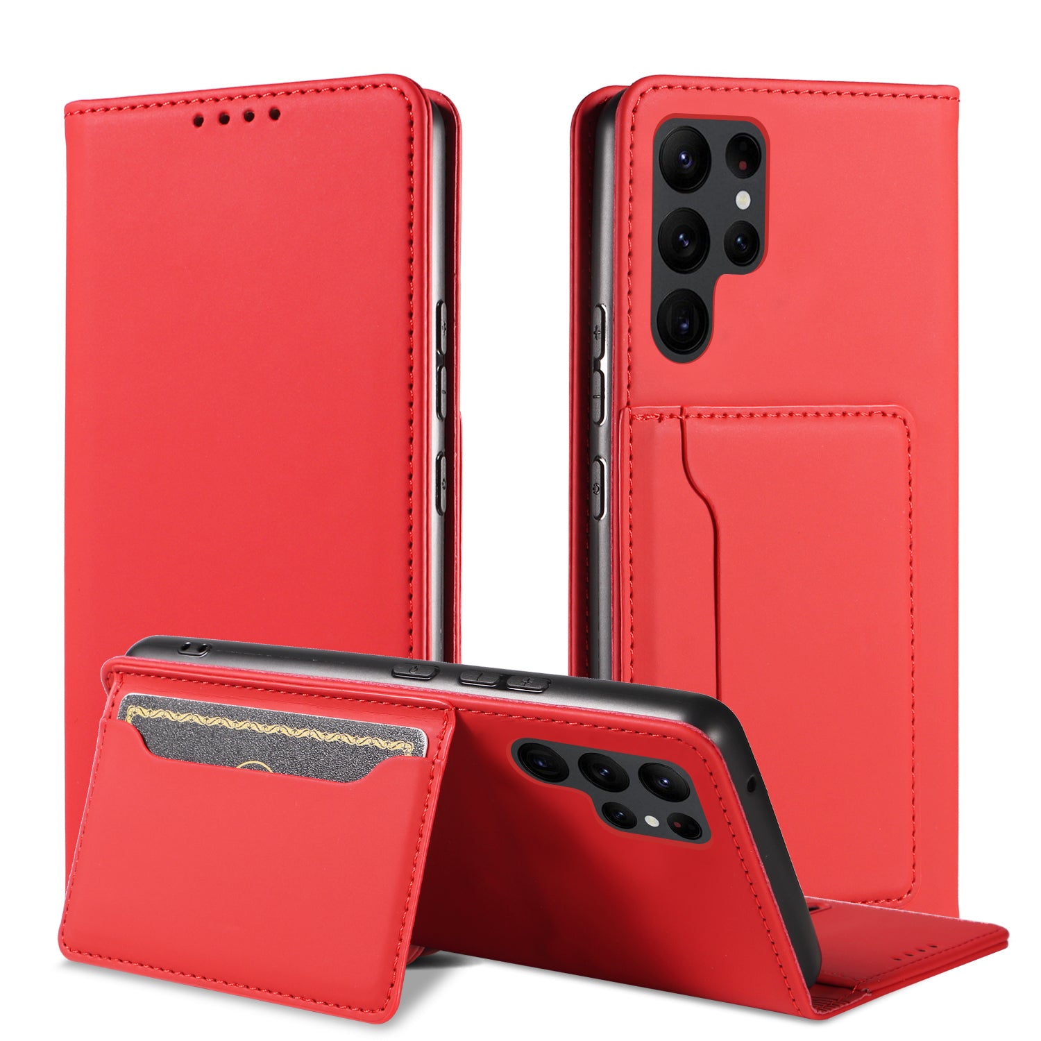 Leather Phone Case For Samsung Galaxy S23 Ultra , Skin-friendly Shockproof Magnetic Phone Cover Stand Wallet