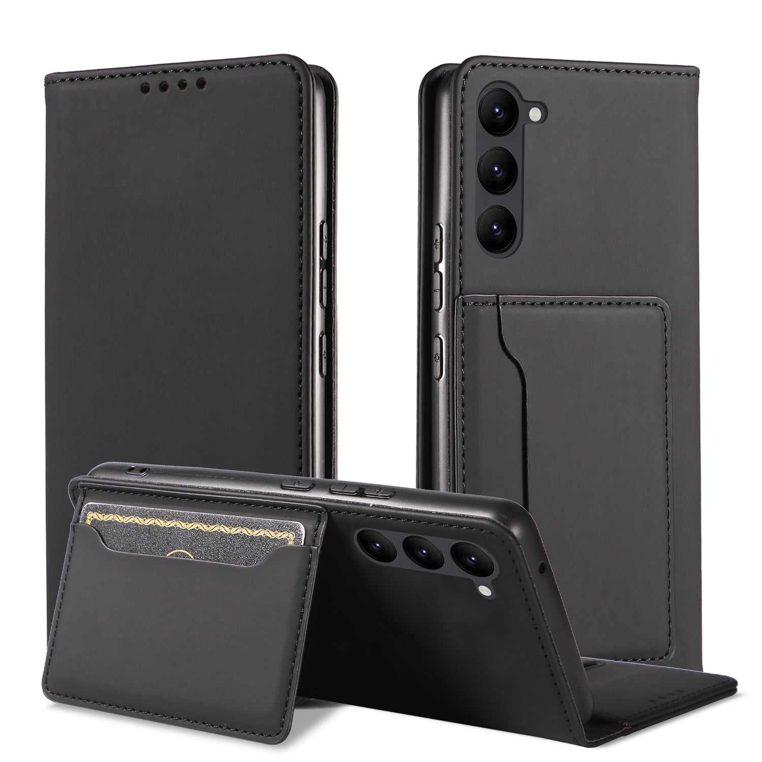 For Samsung Galaxy S23 Shockproof Phone Case Stand Wallet Skin-friendly Leather Magnetic Phone Cover