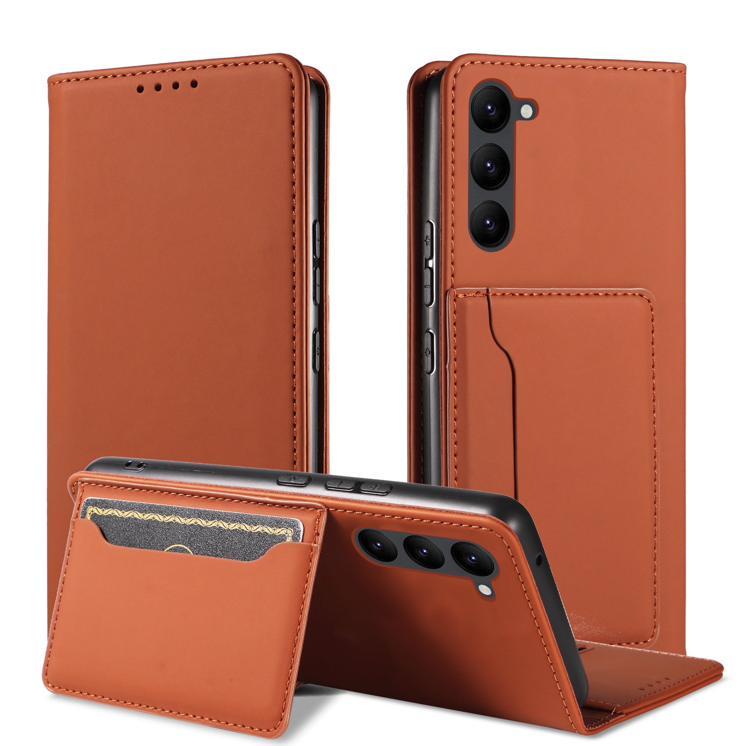 For Samsung Galaxy S23 Shockproof Phone Case Stand Wallet Skin-friendly Leather Magnetic Phone Cover