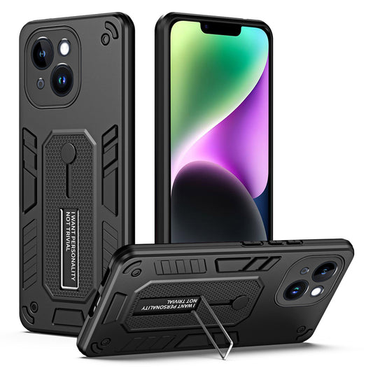 For iPhone 14 PC + TPU Protective Cover Hidden Kickstand Drop-proof Phone Case