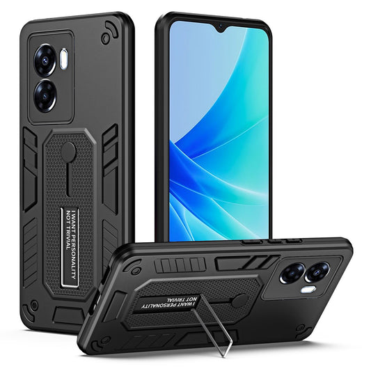 For Oppo A57 4G / A57s 4G / A77 4G / A77s 4G / A57e 4G Hidden Kickstand Phone Case PC + TPU Shockproof Back Cover