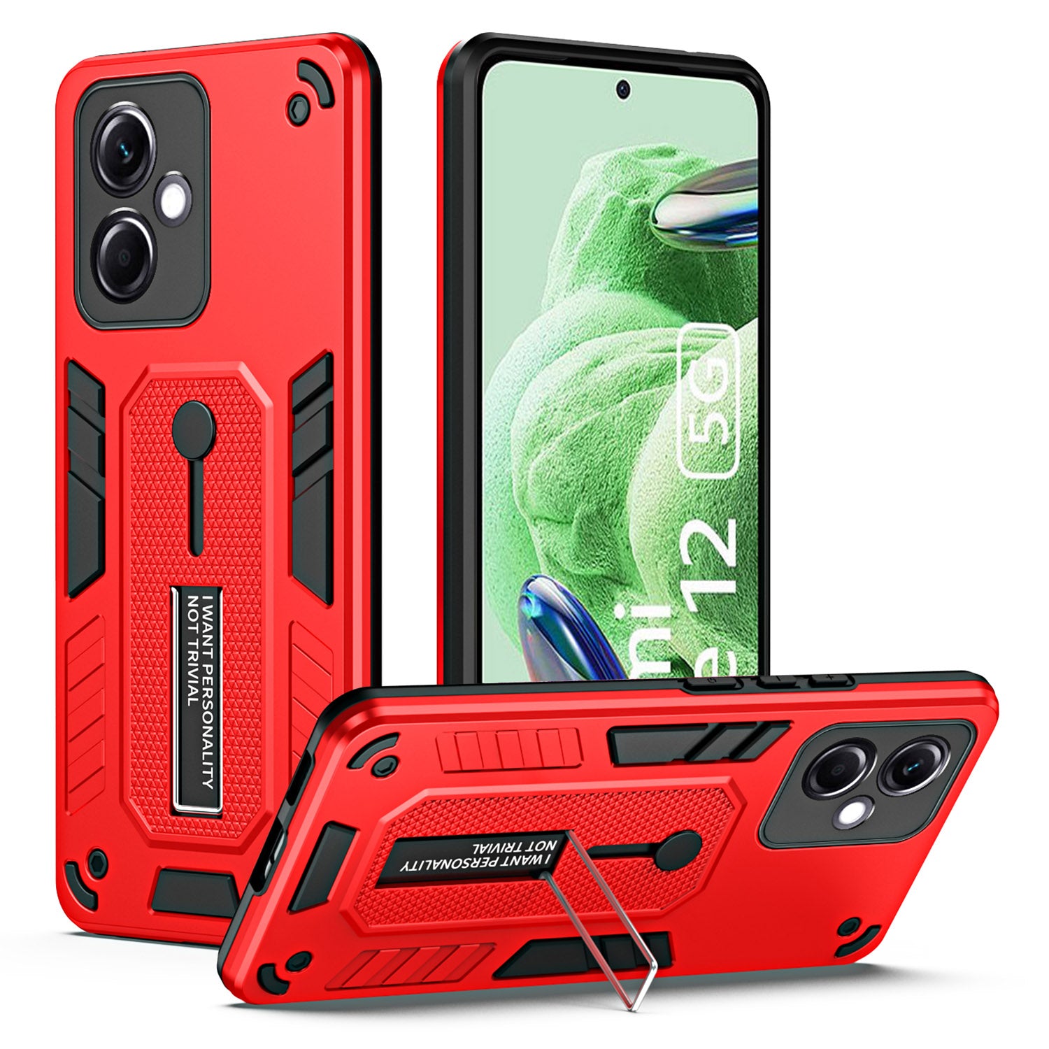 For Xiaomi Redmi Note 12 5G (India) / Poco X5 5G Kickstand Phone Case Finger Ring Strap PC+TPU Cover
