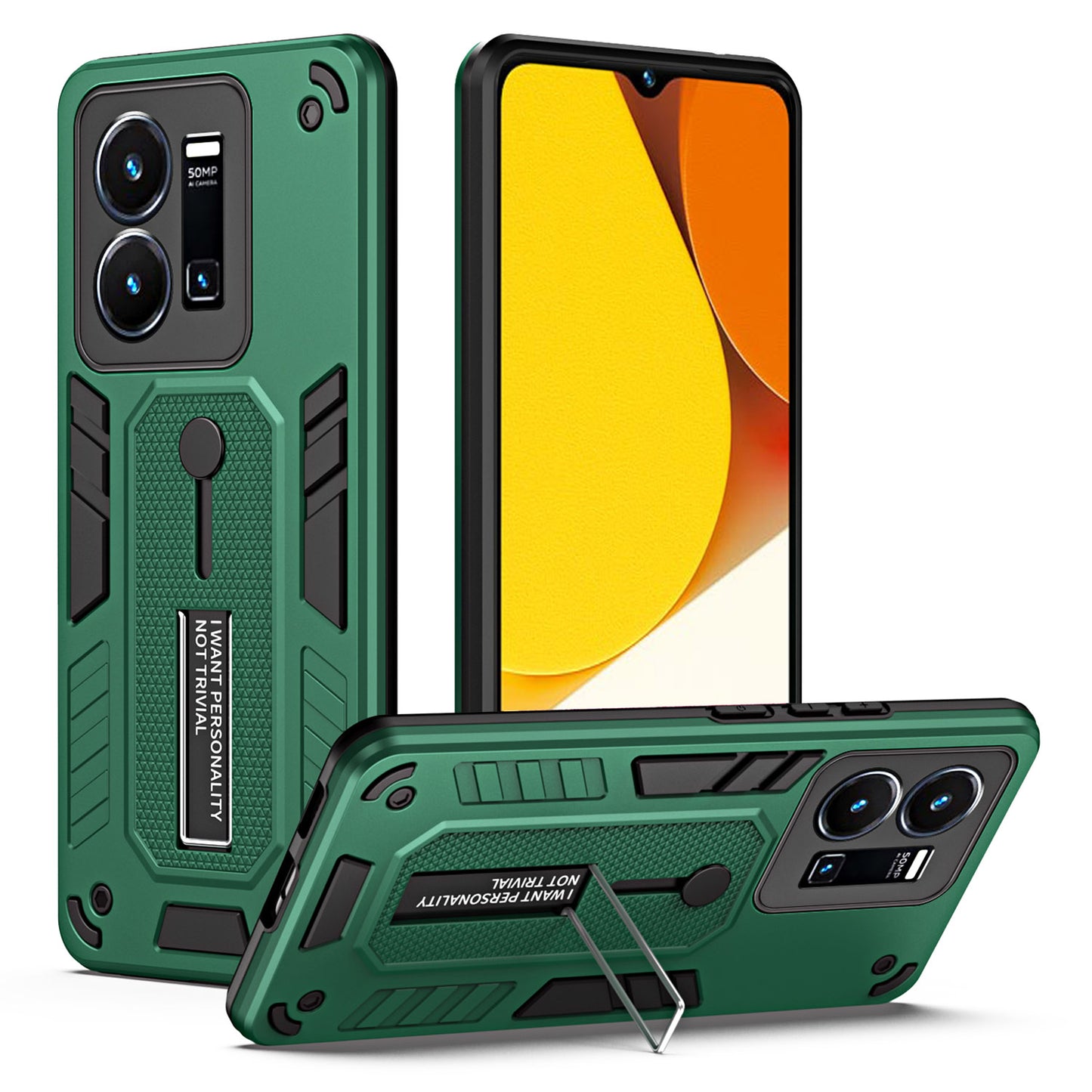 For vivo Y35 4G (2022) / Y22s 4G / Y22 4G Anti-drop Cell Phone Case PC+TPU Kickstand Phone Cover