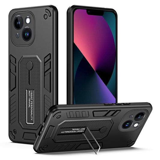 For iPhone 13 6.1 inch Kickstand Phone Case Finger Grip Strap PC + TPU Shockproof Cover