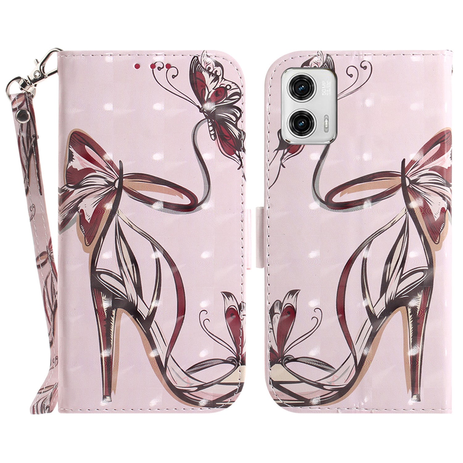 Leather Phone Cover for Motorola Moto G73 5G Pattern Printing Wallet Phone Stand Case with Strap