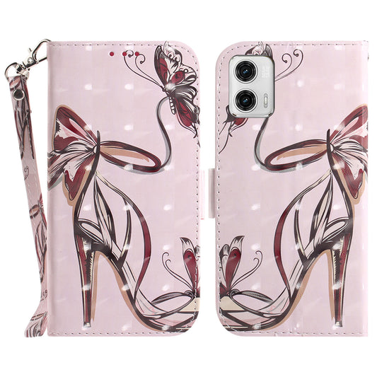 Leather Phone Cover for Motorola Moto G73 5G Pattern Printing Wallet Phone Stand Case with Strap