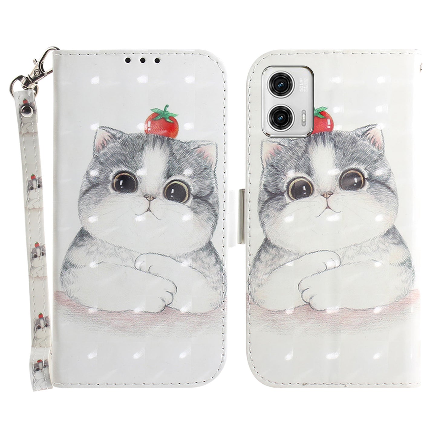 Leather Phone Cover for Motorola Moto G73 5G Pattern Printing Wallet Phone Stand Case with Strap