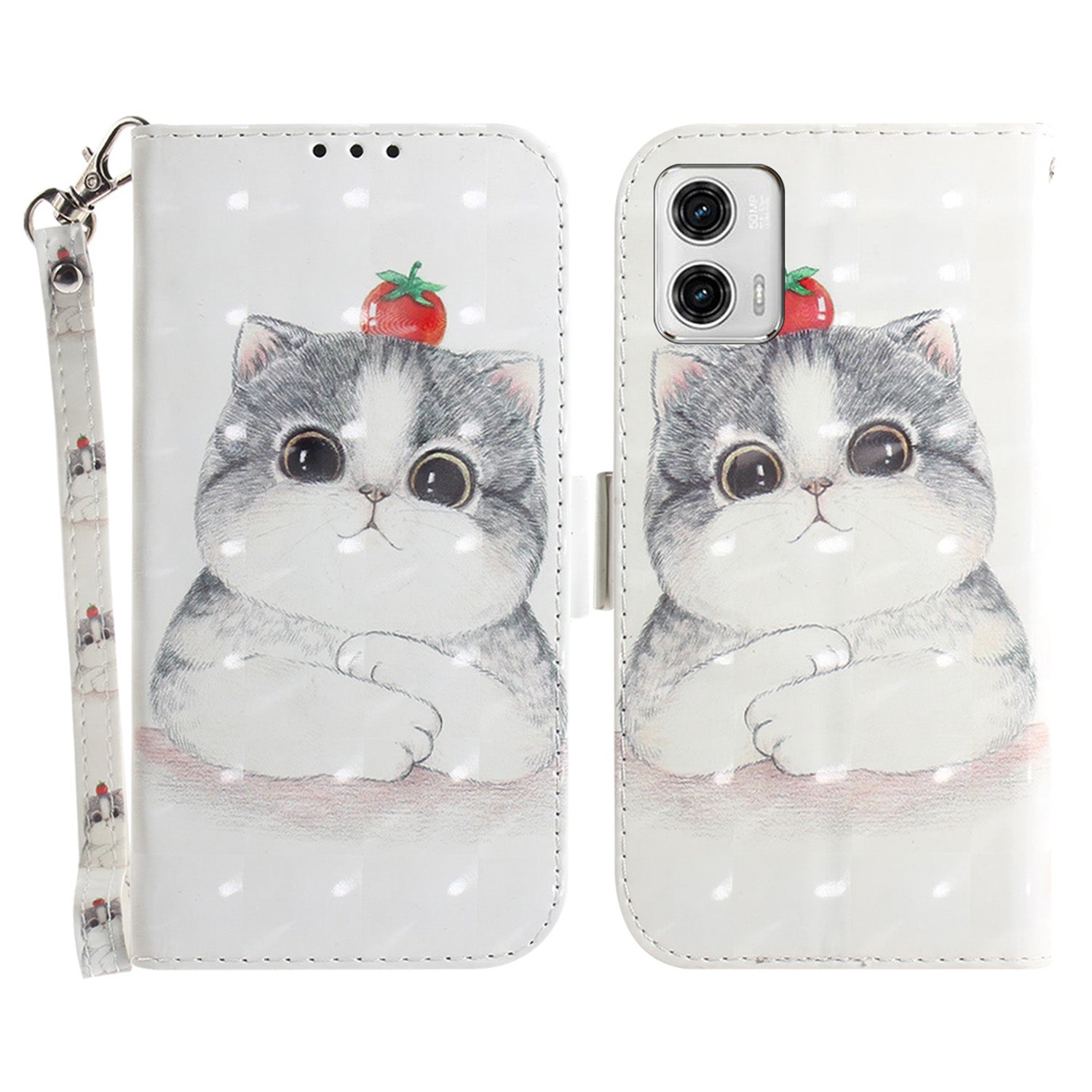 Leather Phone Cover for Motorola Moto G73 5G Pattern Printing Wallet Phone Stand Case with Strap