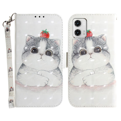 Leather Phone Cover for Motorola Moto G73 5G Pattern Printing Wallet Phone Stand Case with Strap