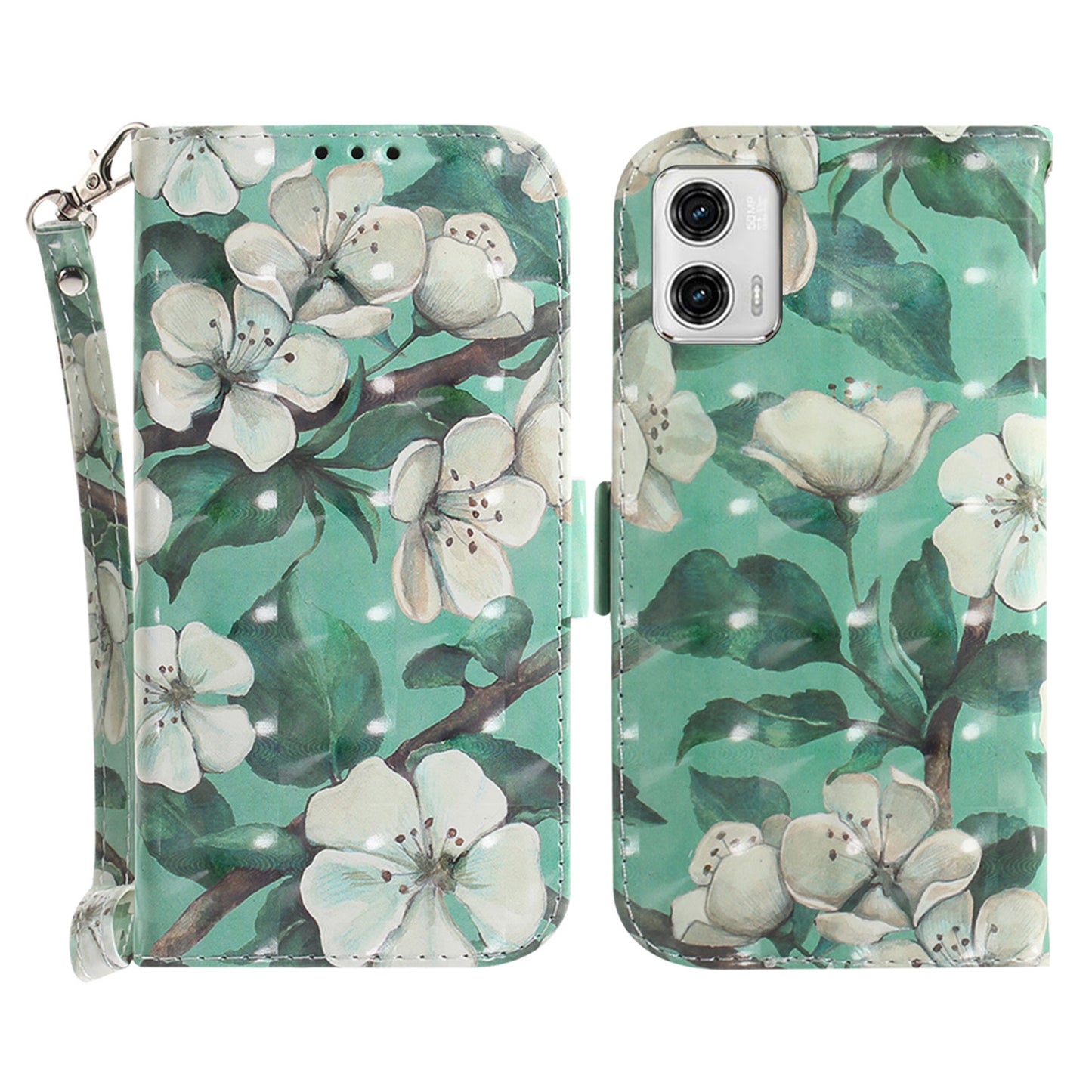 Leather Phone Cover for Motorola Moto G73 5G Pattern Printing Wallet Phone Stand Case with Strap
