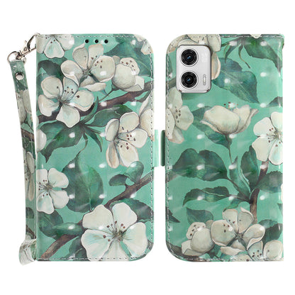 Leather Phone Cover for Motorola Moto G73 5G Pattern Printing Wallet Phone Stand Case with Strap