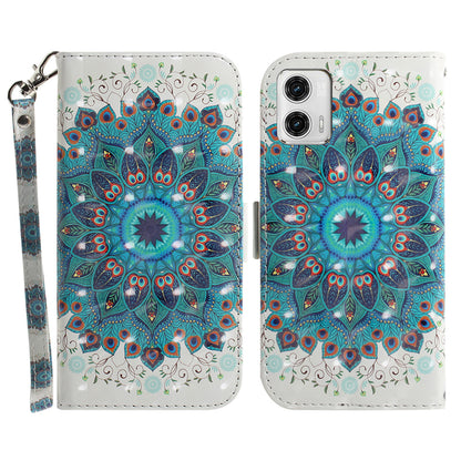 Leather Phone Cover for Motorola Moto G73 5G Pattern Printing Wallet Phone Stand Case with Strap