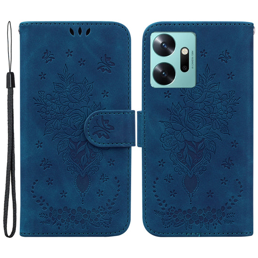 Wallet Stand Phone Cover for Infinix Zero 20 4G PU Leather Rose Butterfly Imprinted Phone Case