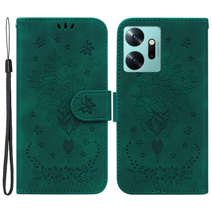 Wallet Stand Phone Cover for Infinix Zero 20 4G PU Leather Rose Butterfly Imprinted Phone Case