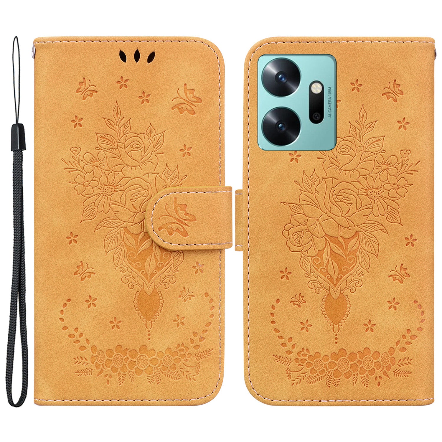 Wallet Stand Phone Cover for Infinix Zero 20 4G PU Leather Rose Butterfly Imprinted Phone Case